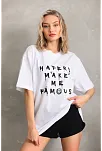 Unisex Baskılı Oversize T-shirt - Beyaz