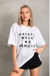 Unisex Baskılı Oversize T-shirt - Beyaz