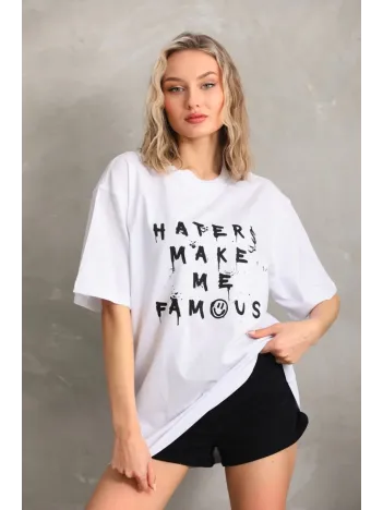 Unisex Baskılı Oversize T-Shirt - Beyaz Unisex Baskılı Oversize T-Shirt - Beyaz