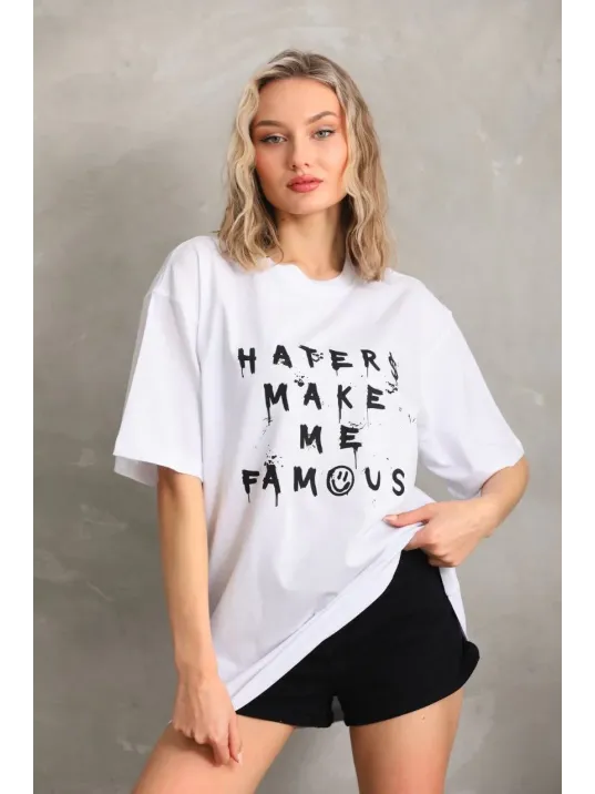 Unisex Baskılı Oversize T-Shirt - Beyaz Unisex Baskılı Oversize T-Shirt - Beyaz