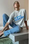 Unisex Baskılı Oversize T-shirt - Beyaz