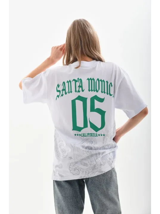 Unisex Baskılı Oversize T-Shirt - Beyaz