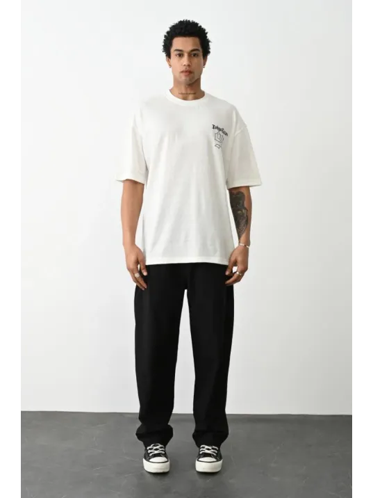 Unisex Baskılı Oversize T-shirt - Beyaz