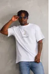 Unisex Baskılı Oversize T-shirt - Beyaz