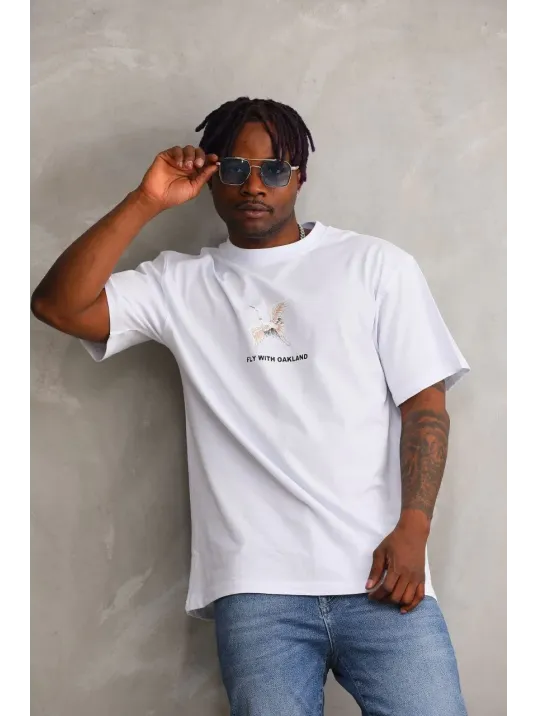 Unisex Baskılı Oversize T-Shirt - Beyaz Unisex Baskılı Oversize T-Shirt - Beyaz