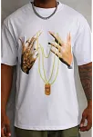Unisex Baskılı Oversize T-shirt - Beyaz