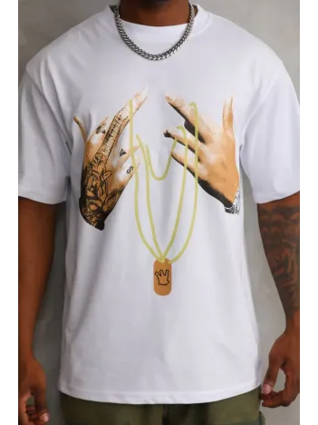 Unisex Baskılı Oversize T-Shirt - Beyaz Unisex Baskılı Oversize T-Shirt - Beyaz