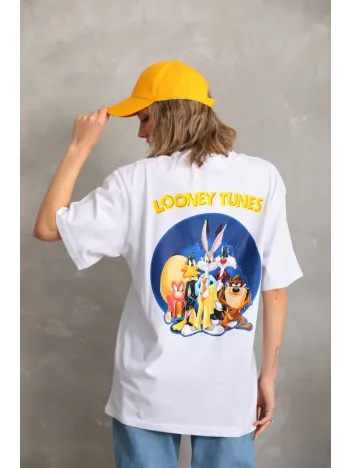 Unisex Baskılı Oversize T-Shirt - Beyaz Unisex Baskılı Oversize T-Shirt - Beyaz