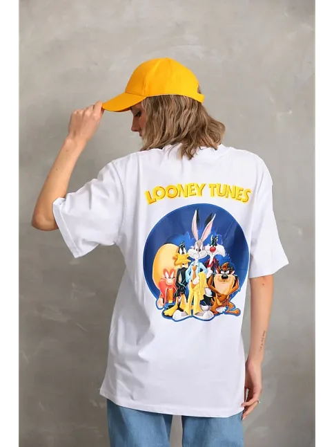 Unisex Baskılı Oversize T-shirt - Beyaz