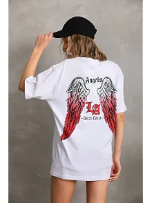 Unisex Baskılı Oversize T-shirt - Beyaz