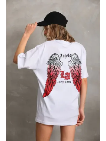 Unisex Baskılı Oversize T-Shirt - Beyaz