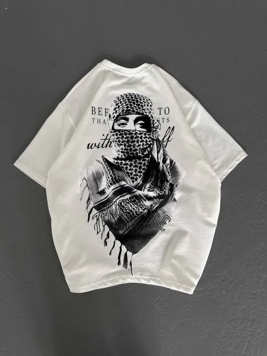 Unisex Baskılı Oversize T-Shirt - Beyaz Unisex Baskılı Oversize T-Shirt - Beyaz