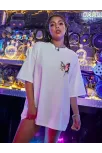 Unisex Baskılı Oversize T-shirt - Beyaz