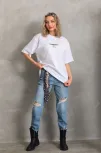 Unisex Baskılı Oversize T-shirt - Beyaz