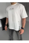 Unisex Baskılı Oversize T-shirt - Beyaz