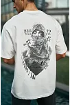 Unisex Baskılı Oversize T-shirt - Beyaz