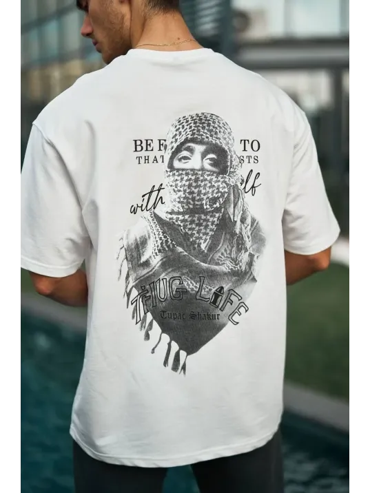 Unisex Baskılı Oversize T-Shirt - Beyaz Unisex Baskılı Oversize T-Shirt - Beyaz