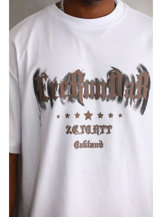 Unisex Baskılı Oversize T-Shirt - Beyaz Unisex Baskılı Oversize T-Shirt - Beyaz