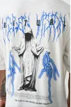 Unisex Baskılı Oversize T-shirt - Beyaz