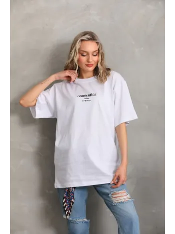 Unisex Baskılı Oversize T-Shirt - Beyaz Unisex Baskılı Oversize T-Shirt - Beyaz