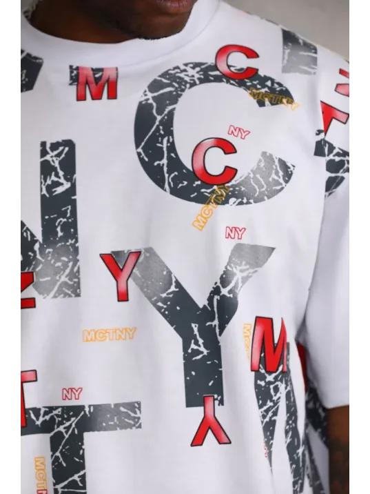 Unisex Baskılı Oversize T-Shirt - Beyaz Unisex Baskılı Oversize T-Shirt - Beyaz