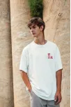 Unisex Baskılı Oversize T-shirt - Beyaz