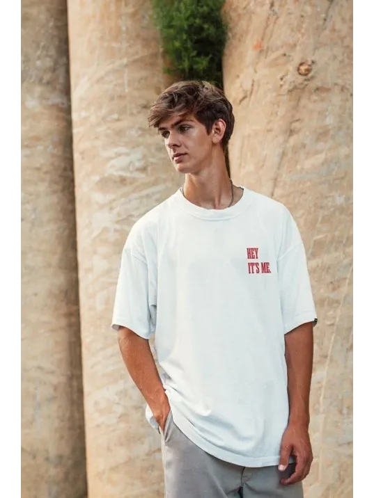 Unisex Baskılı Oversize T-Shirt - Beyaz Unisex Baskılı Oversize T-Shirt - Beyaz