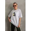 Unisex Baskılı Oversize T-Shirt - Beyaz