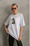 Unisex Baskılı Oversize T-shirt - Beyaz