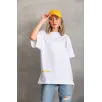 Unisex Baskılı Oversize T-Shirt - Beyaz