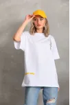 Unisex Baskılı Oversize T-shirt - Beyaz