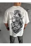 Unisex Baskılı Oversize T-shirt - Beyaz