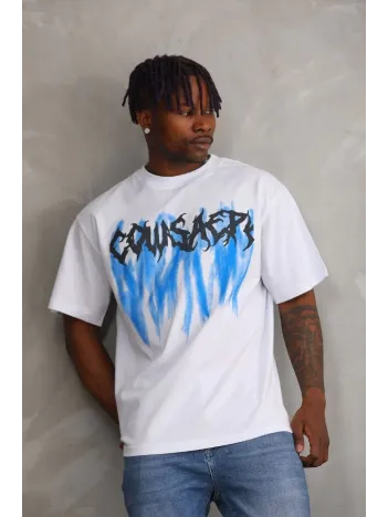 Unisex Baskılı Oversize T-Shirt - Beyaz Unisex Baskılı Oversize T-Shirt - Beyaz