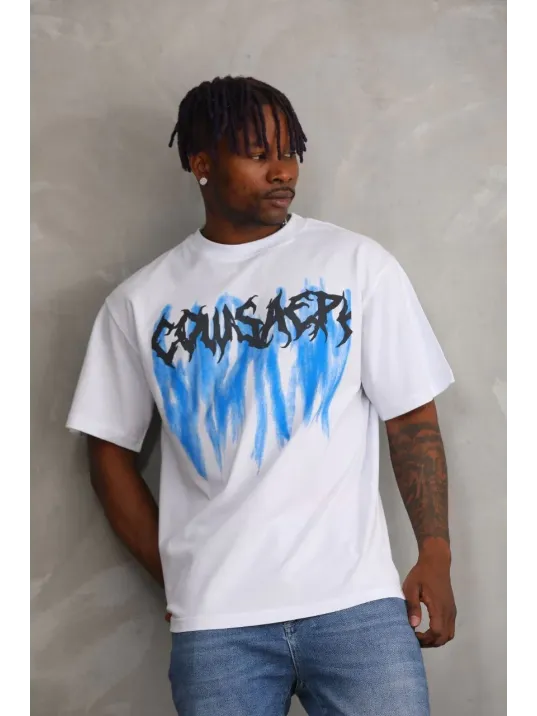 Unisex Baskılı Oversize T-Shirt - Beyaz Unisex Baskılı Oversize T-Shirt - Beyaz