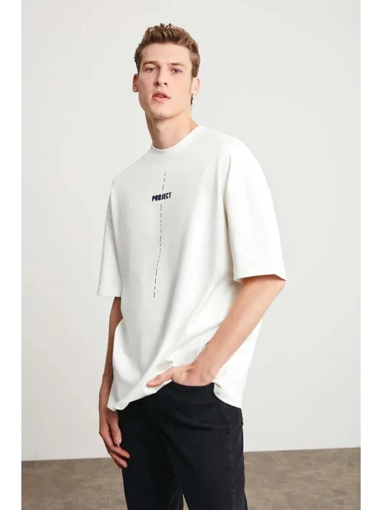 Unisex Baskılı Oversize T-Shirt - Beyaz Unisex Baskılı Oversize T-Shirt - Beyaz