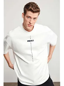 Unisex Baskılı Oversize T-shirt - Beyaz
