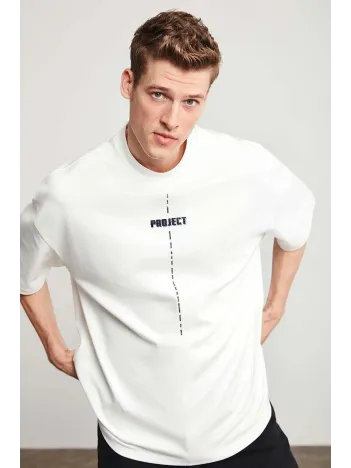 Unisex Baskılı Oversize T-Shirt - Beyaz