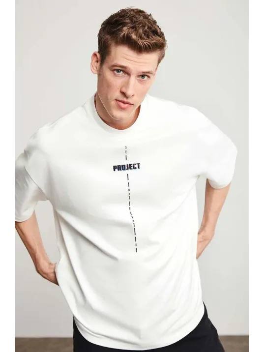 Unisex Baskılı Oversize T-Shirt - Beyaz Unisex Baskılı Oversize T-Shirt - Beyaz