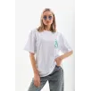 Unisex Baskılı Oversize T-Shirt - Beyaz