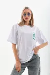 Unisex Baskılı Oversize T-shirt - Beyaz