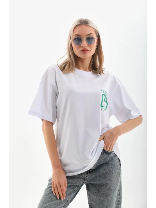 Unisex Baskılı Oversize T-Shirt - Beyaz Unisex Baskılı Oversize T-Shirt - Beyaz