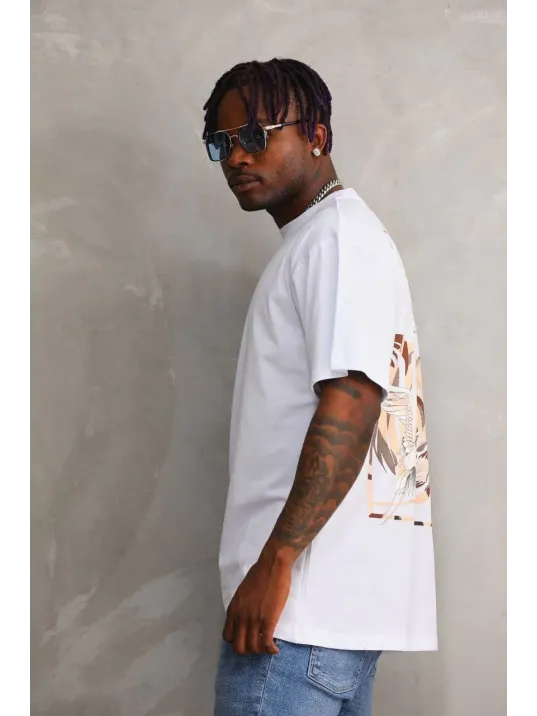 Unisex Baskılı Oversize T-Shirt - Beyaz Unisex Baskılı Oversize T-Shirt - Beyaz