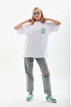 Unisex Baskılı Oversize T-shirt - Beyaz