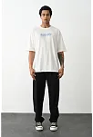 Unisex Baskılı Oversize T-shirt - Beyaz