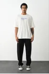 Unisex Baskılı Oversize T-shirt - Beyaz