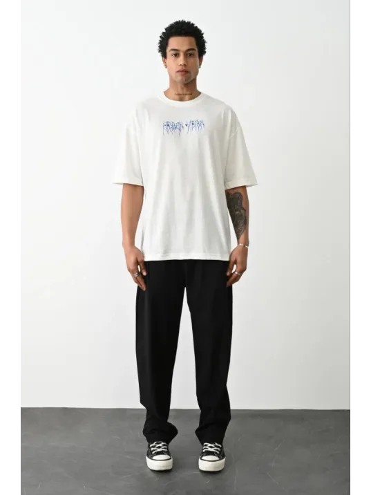 Unisex Baskılı Oversize T-Shirt - Beyaz