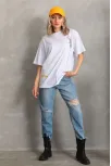 Unisex Baskılı Oversize T-shirt - Beyaz