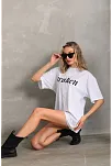 Unisex Baskılı Oversize T-shirt - Beyaz