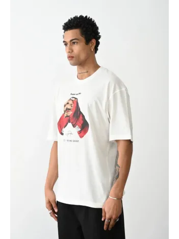 Unisex Baskılı Oversize T-Shirt - Beyaz