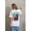 Unisex Baskılı Oversize T-Shirt - Beyaz
